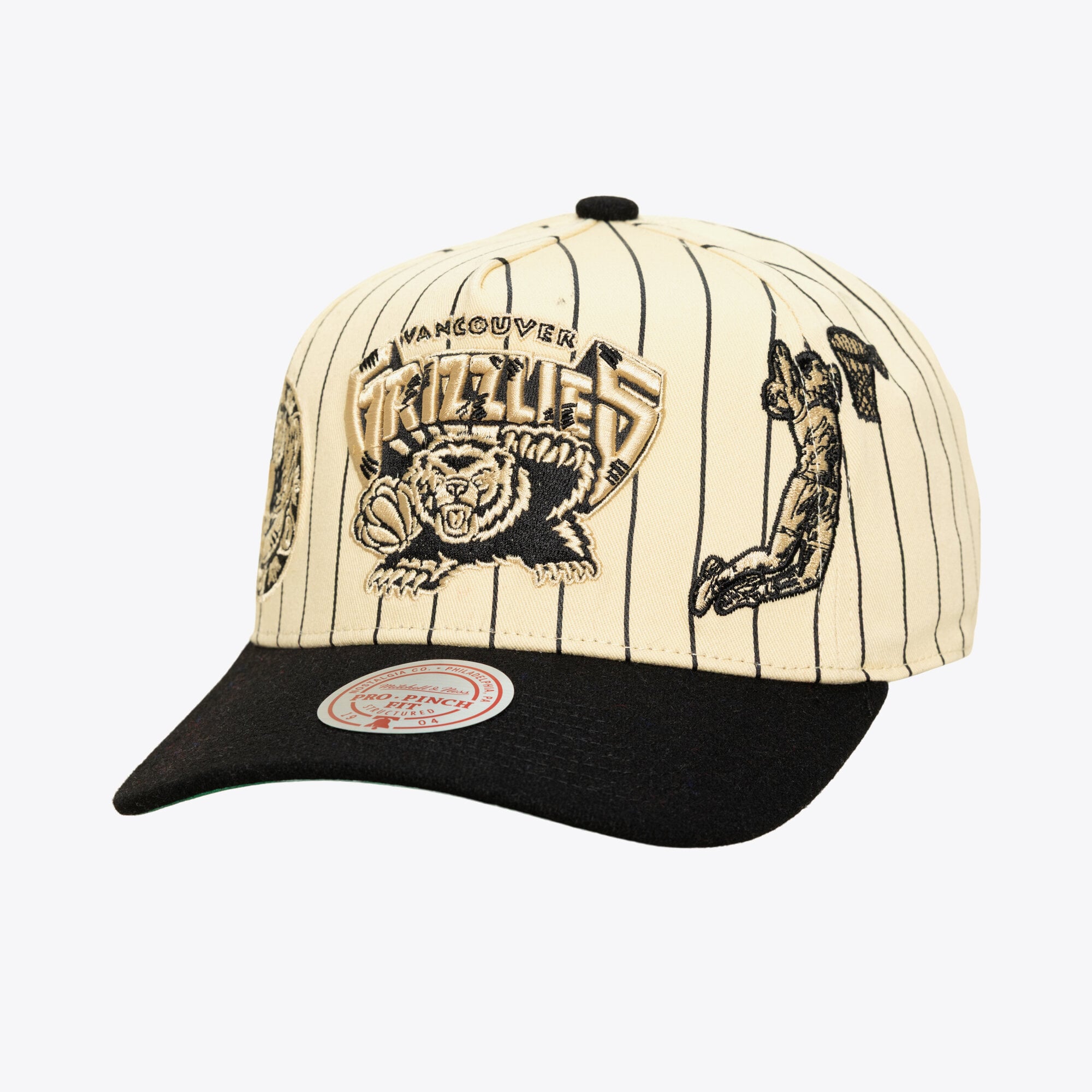 Men's Mitchell & Ness Cream Vancouver Grizzlies Hardwood Classics Retro Roots Stripe Pro Adjustable Hat