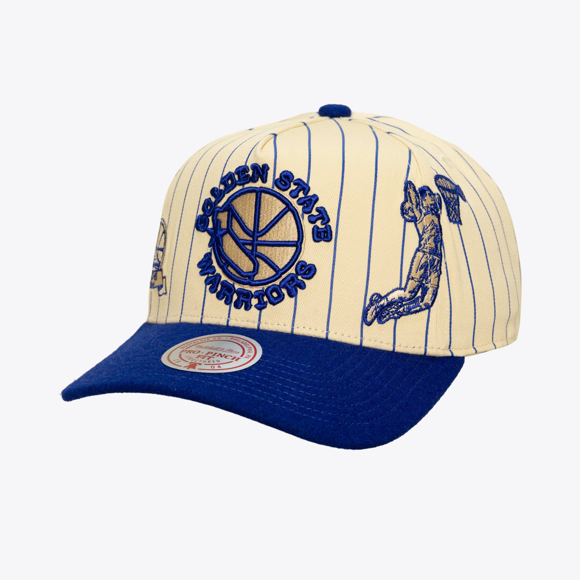 Men's Mitchell & Ness Cream Golden State Warriors Hardwood Classics Retro Roots Stripe Pro Adjustable Hat