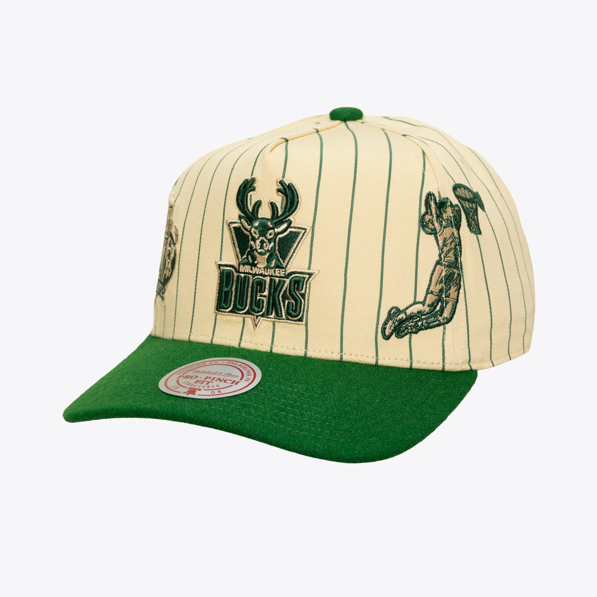 Men's Mitchell & Ness Cream Milwaukee Bucks Hardwood Classics Retro Roots Stripe Pro Adjustable Hat