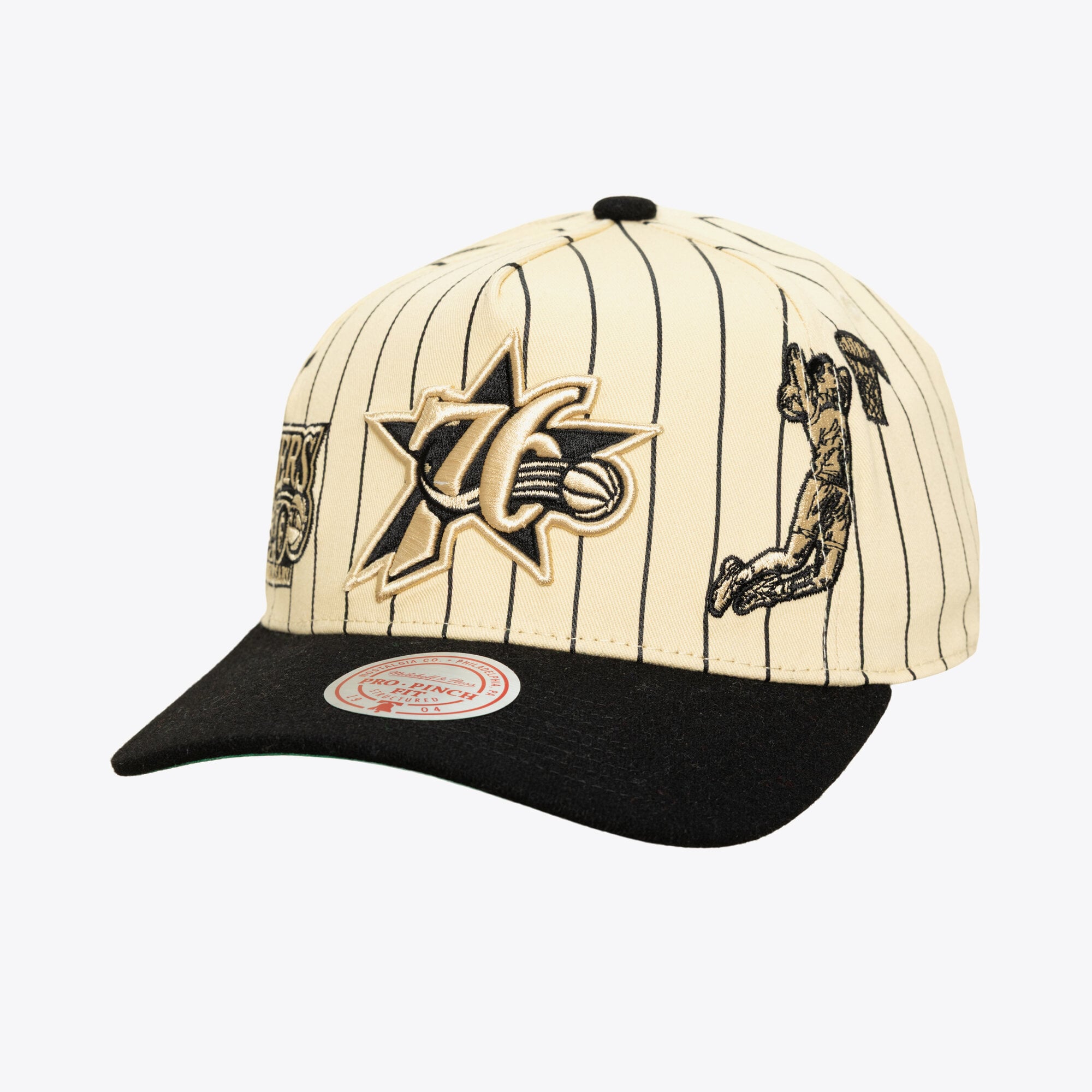 Men's Mitchell & Ness Cream Philadelphia 76ers Hardwood Classics Retro Roots Stripe Pro Adjustable Hat
