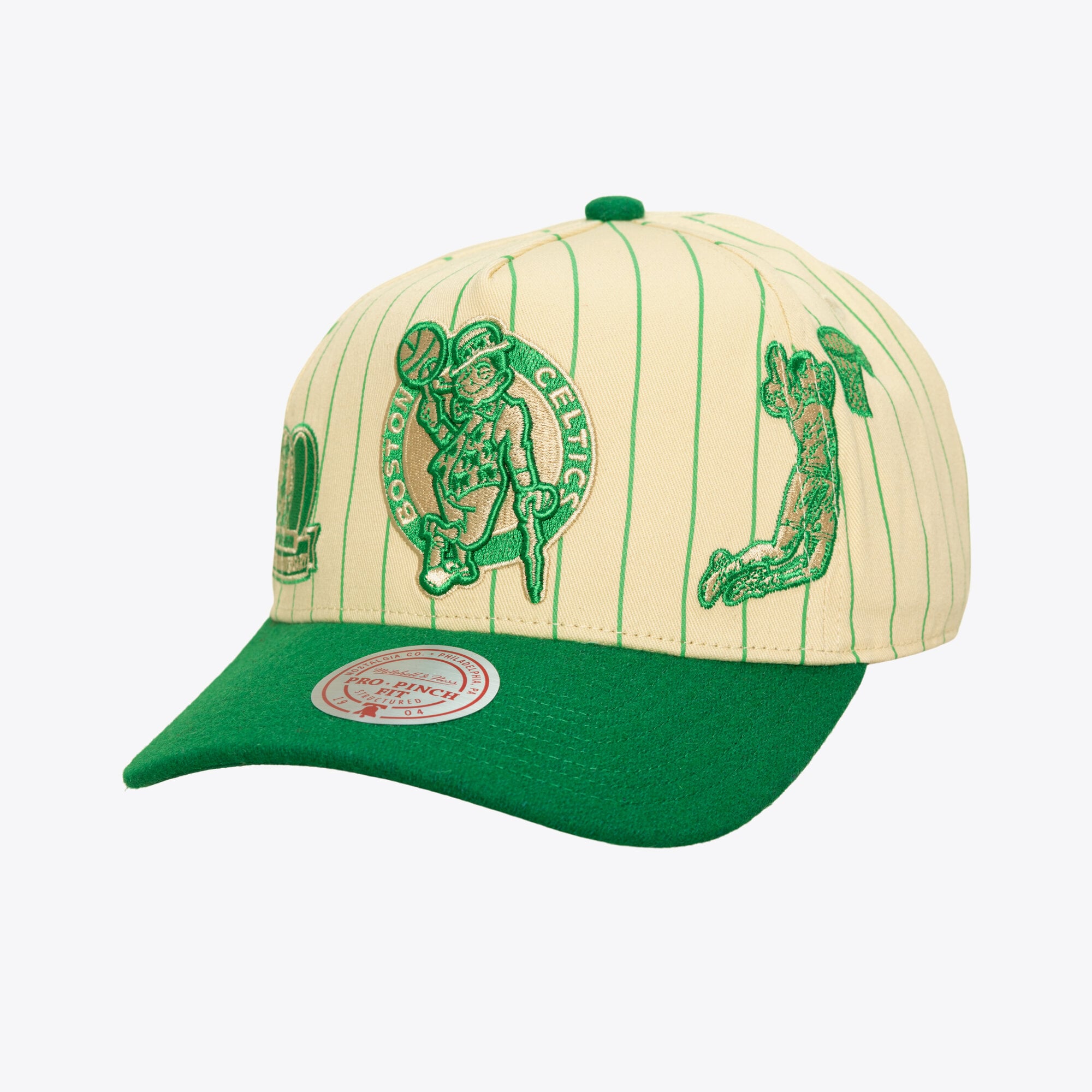 Men's Mitchell & Ness Cream Boston Celtics Retro Roots Stripe Pro Adjustable Hat