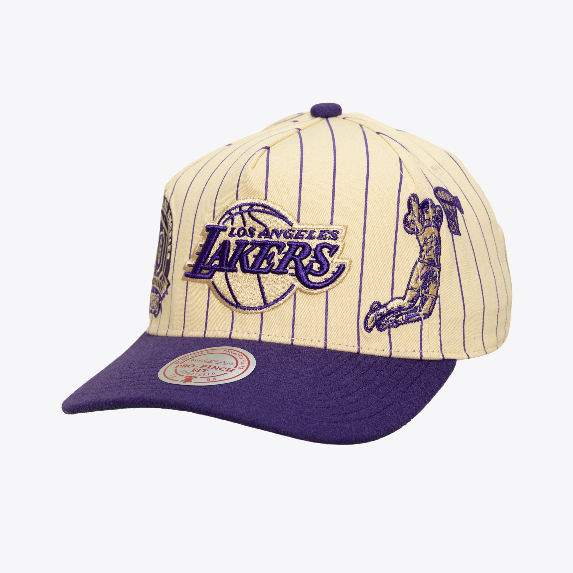 Men's Mitchell & Ness Cream Los Angeles Lakers Retro Roots Stripe Pro Adjustable Hat