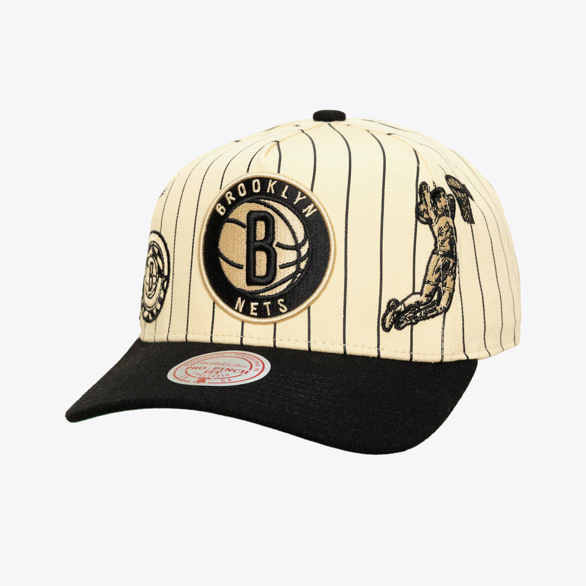 Men's Mitchell & Ness Cream Brooklyn Nets Retro Roots Stripe Pro Adjustable Hat