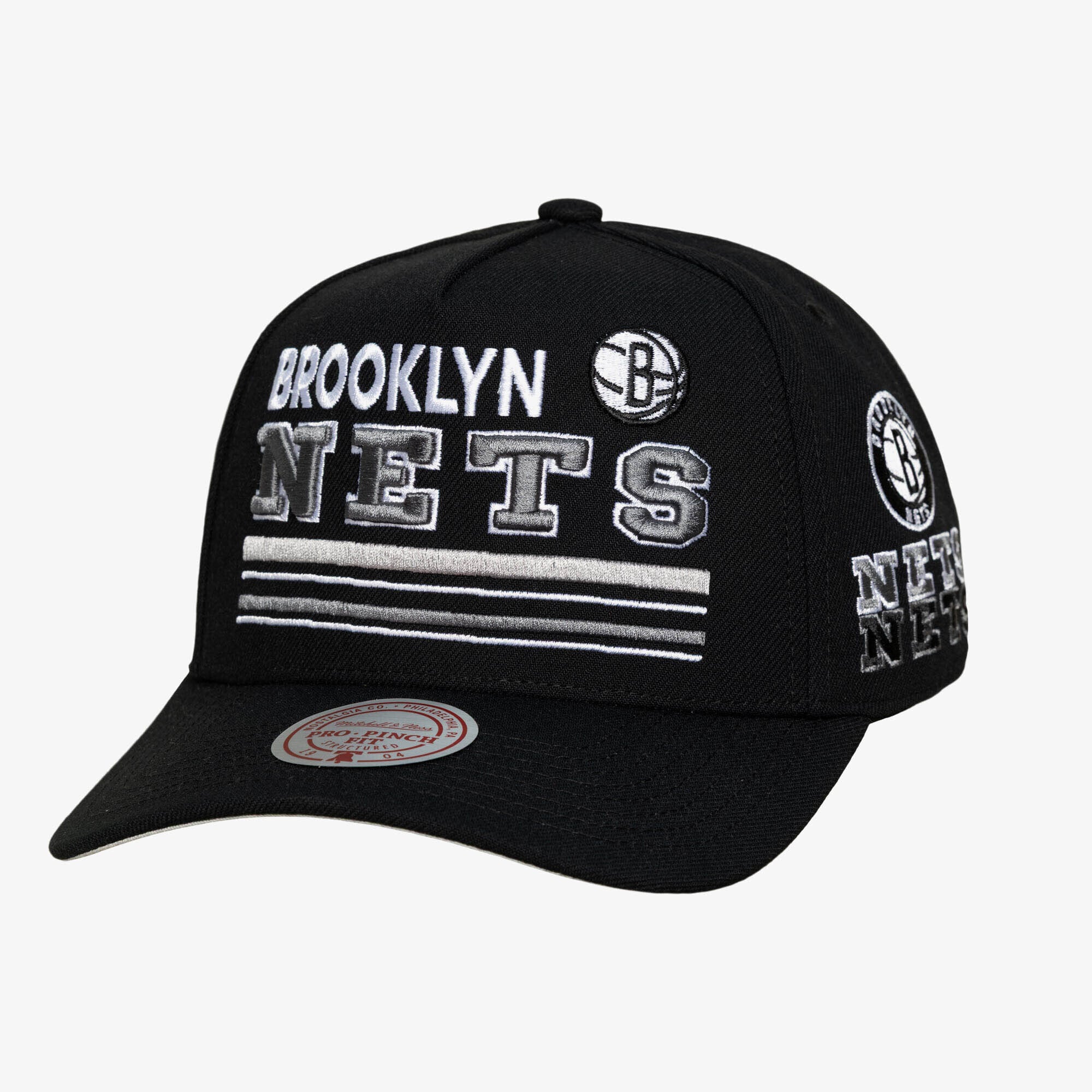 Men's Mitchell & Ness  Black Brooklyn Nets Triple Check Pro Snapback Hat
