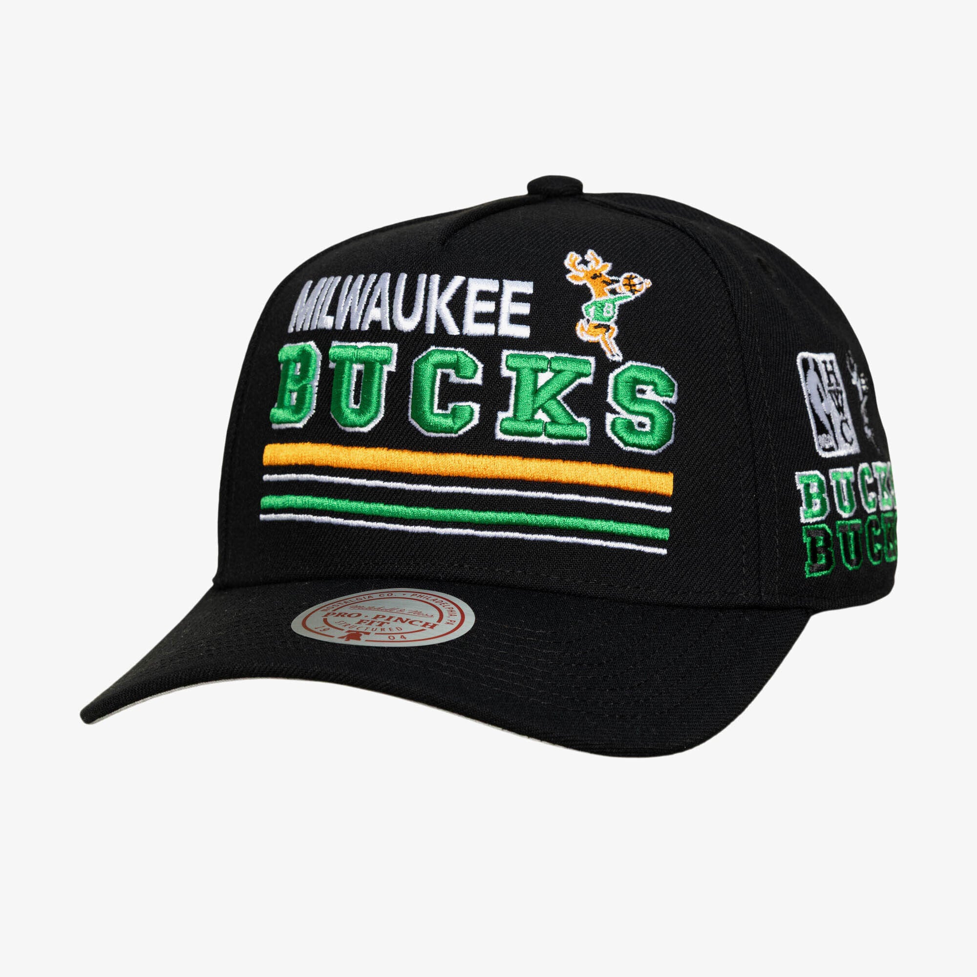 Men's Mitchell & Ness Black Milwaukee Bucks Hardwood Classics Triple Check Pro Snapback Hat