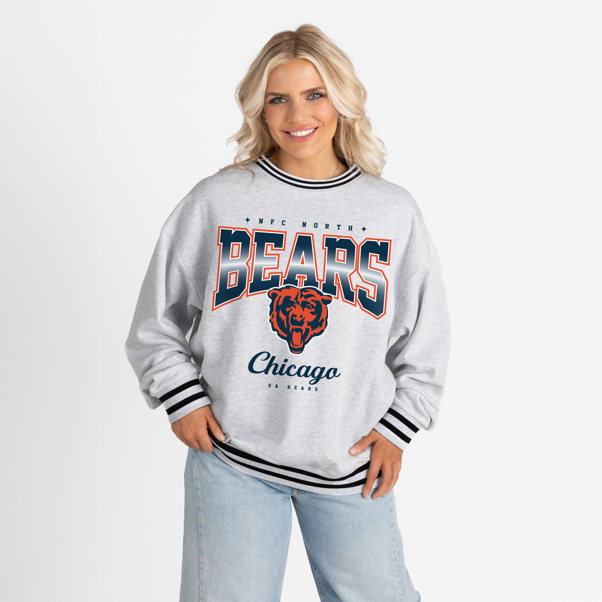 Women’s Gameday Couture Ash/Black Chicago Bears Oversized Gridiron Drive Ringer Stripe Sweatshirt Women’s Gameday Couture Ash/Black Chicago Bears Oversized Gridiron Drive Ringer Stripe Sweatshirt