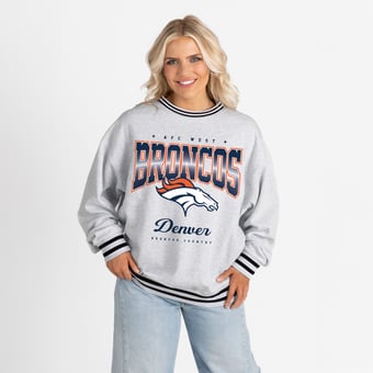 Women's Gameday Couture Ash/Black Denver Broncos Oversized Gridiron Drive Ringer Stripe Sweatshirt