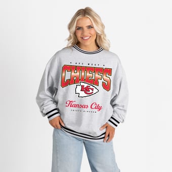Women's Gameday Couture Ash/Black Kansas City Chiefs Oversized Gridiron Drive Ringer Stripe Sweatshirt