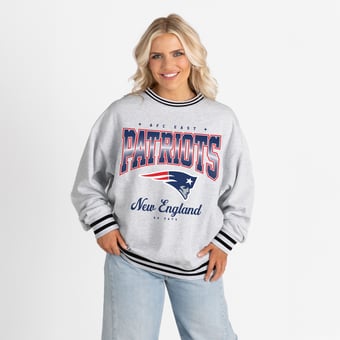 Women's Gameday Couture Ash/Black New England Patriots Oversized Gridiron Drive Ringer Stripe Sweatshirt
