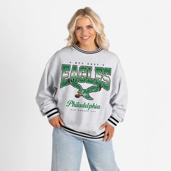 Women's Gameday Couture Ash/Black Philadelphia Eagles Oversized Gridiron Drive Ringer Stripe Sweatshirt