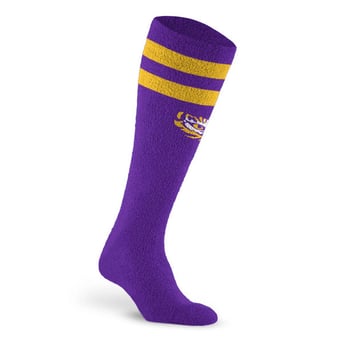 Unisex PRO Compression LSU Tigers Cozy Feather Varsity Stripe Over-the-Calf Light Graduated Compression Socks