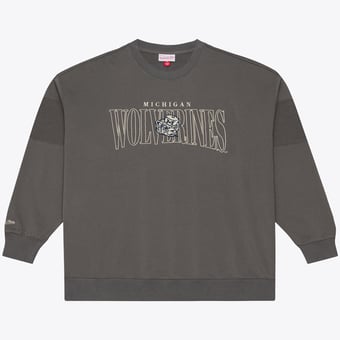 Men's Mitchell & Ness  Gray Michigan Wolverines Oversized Heritage Hues Fleece Sweatshirt