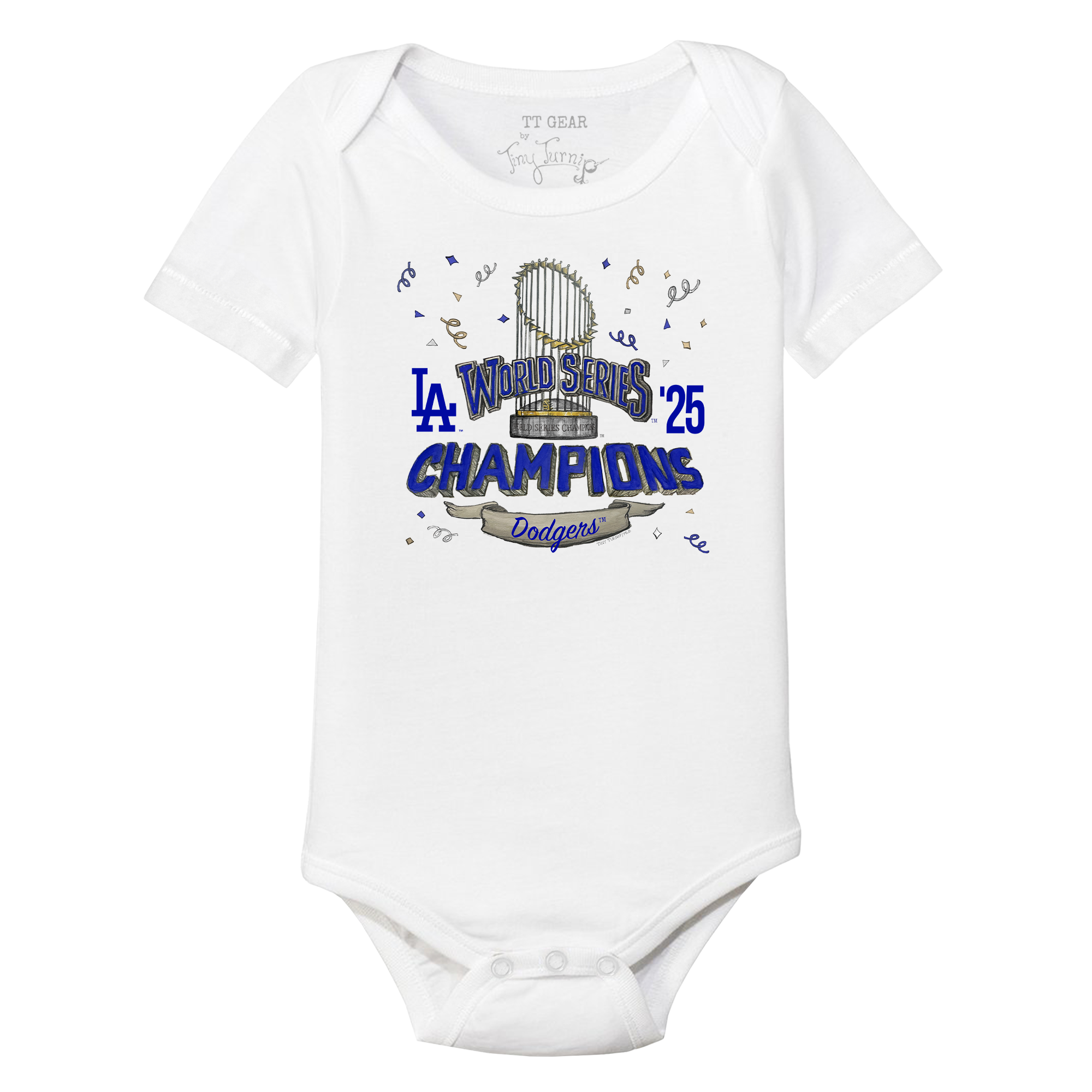 Infant Tiny Turnip White Los Angeles Dodgers 2025 World Series Champions Parade Bodysuit