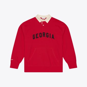 Men's Mitchell & Ness  Red Georgia Bulldogs Retro Roots French Terry Fleece Polo