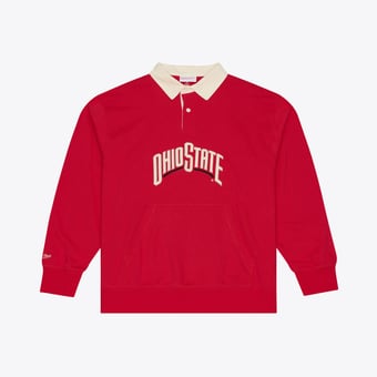 Men's Mitchell & Ness  Scarlet Ohio State Buckeyes Retro Roots French Terry Fleece Polo