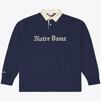 Men's Mitchell & Ness  Navy Notre Dame Fighting Irish Retro Roots French Terry Fleece Polo