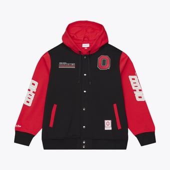 Men's Mitchell & Ness  Black Ohio State Buckeyes Triple Check Courtside Button-Front Fleece Jacket