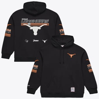 Men's Mitchell & Ness  Black Texas Longhorns Triple Check Fleece Pullover Hoodie