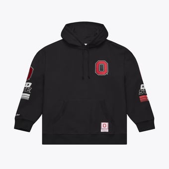 Men's Mitchell & Ness  Black Ohio State Buckeyes Triple Check Fleece Pullover Hoodie