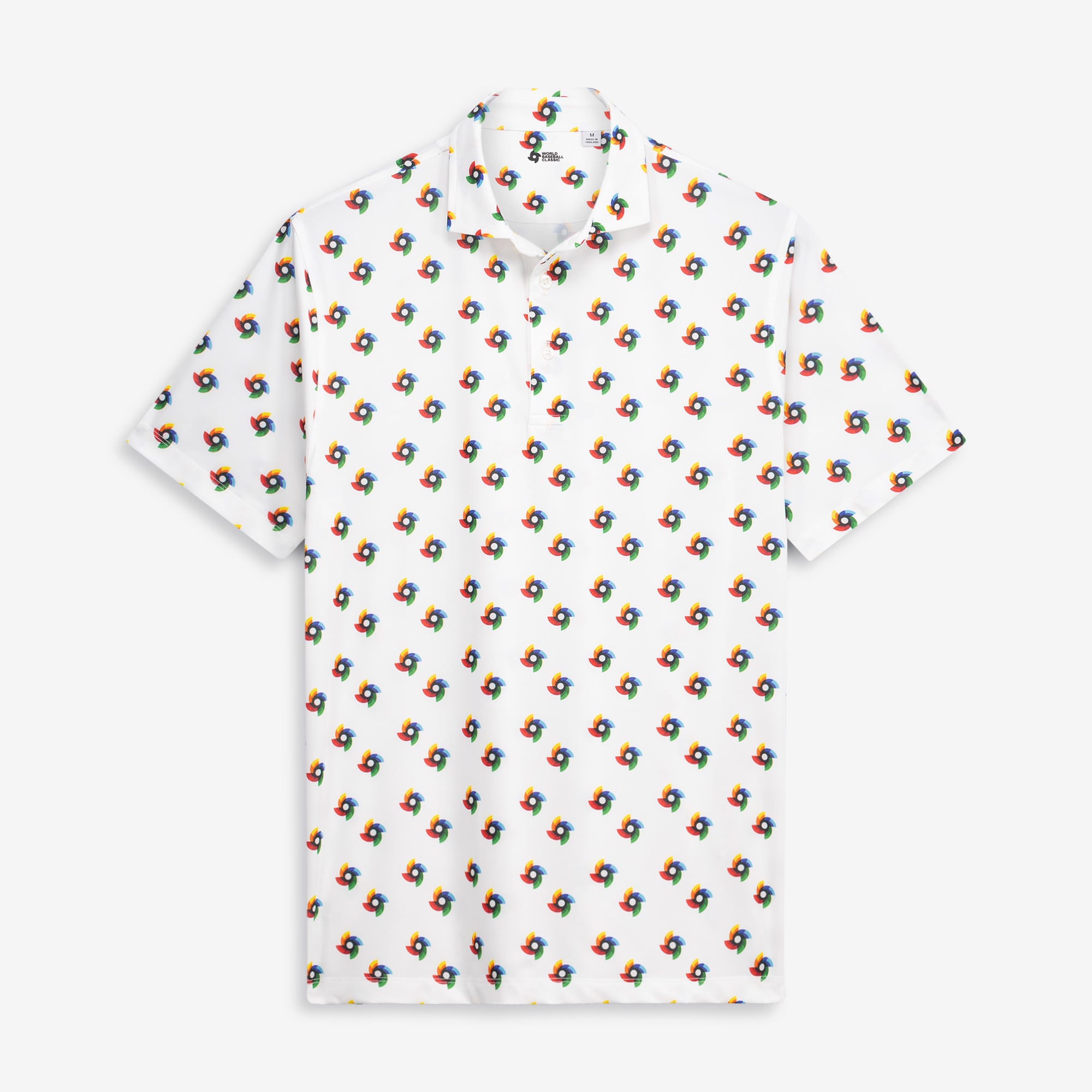 Men's Full Turn White World Baseball Classic Gear Icon Repeat Print FreshTek Polo