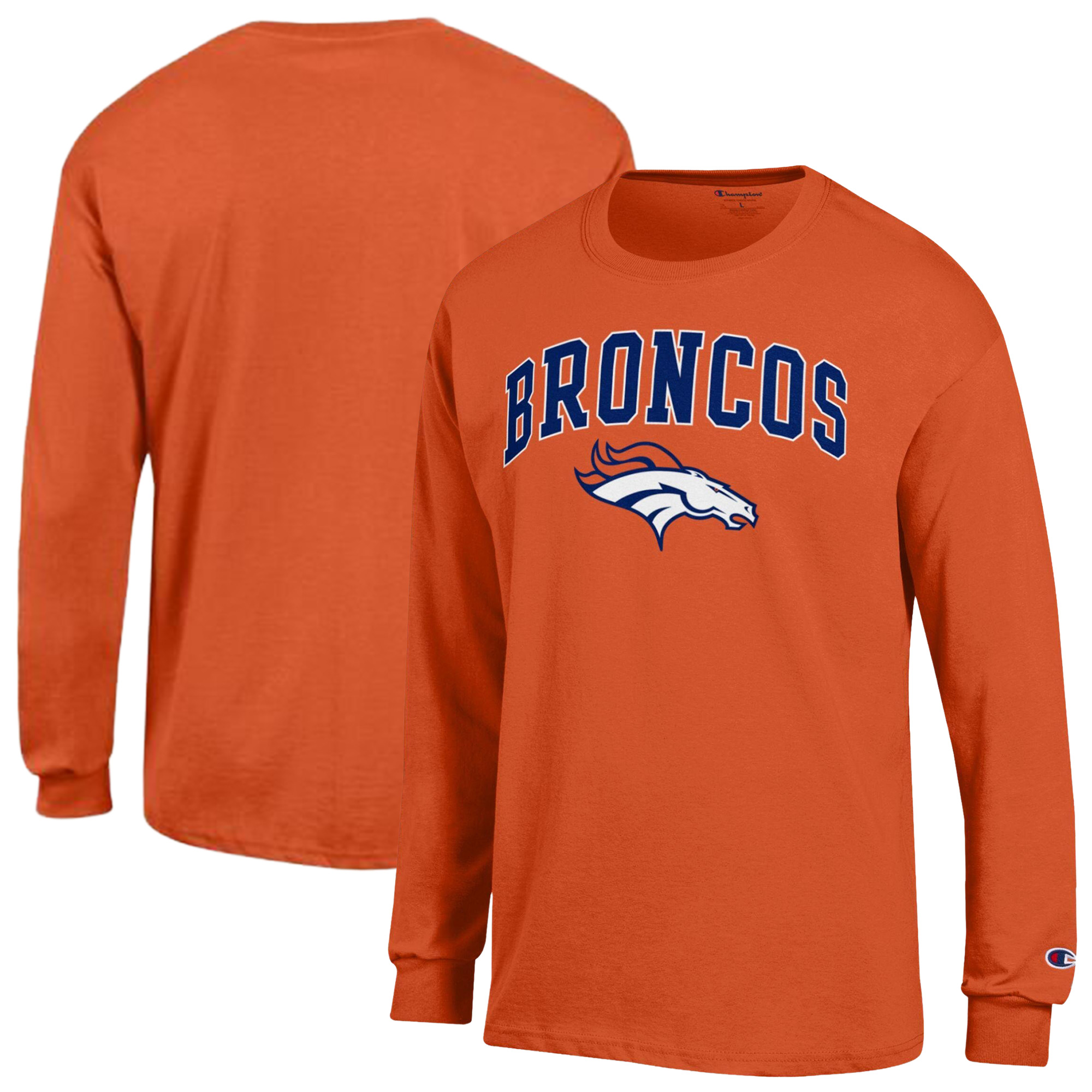 Men's Champion Orange Denver Broncos Arch Over Logo Long Sleeve T-Shirt