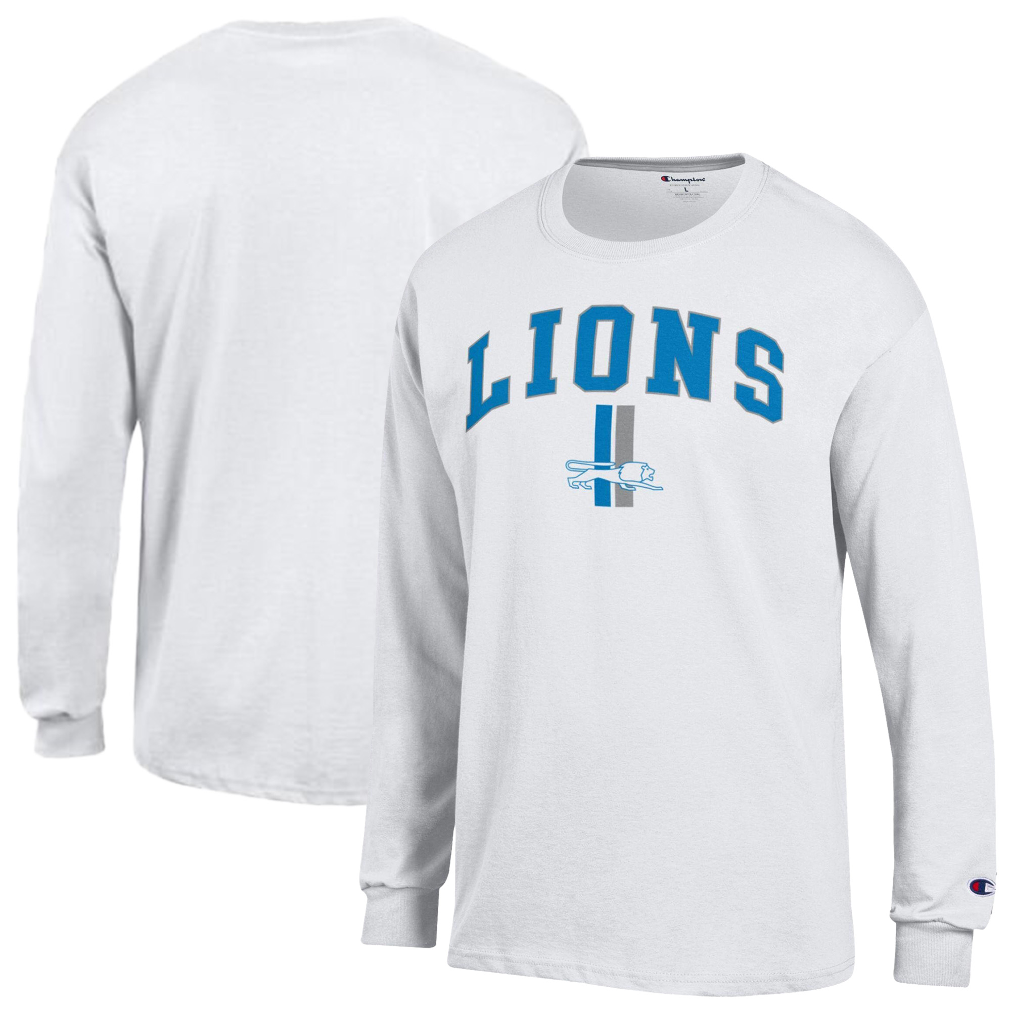 Men’s Champion White Detroit Lions Arch Over Logo Long Sleeve T-Shirt