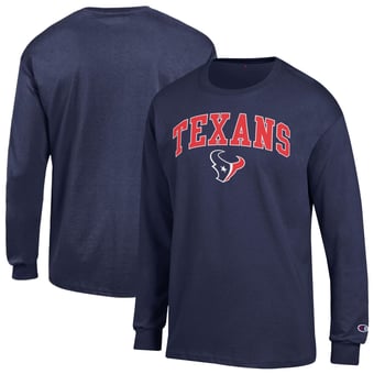Men's Champion Navy Houston Texans Arch Over Logo Long Sleeve T-Shirt
