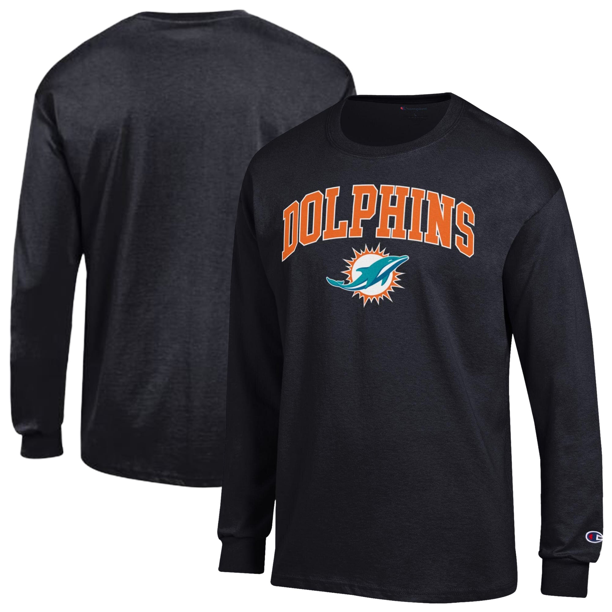 Men's Champion Black Miami Dolphins Arch Over Logo Long Sleeve T-Shirt
