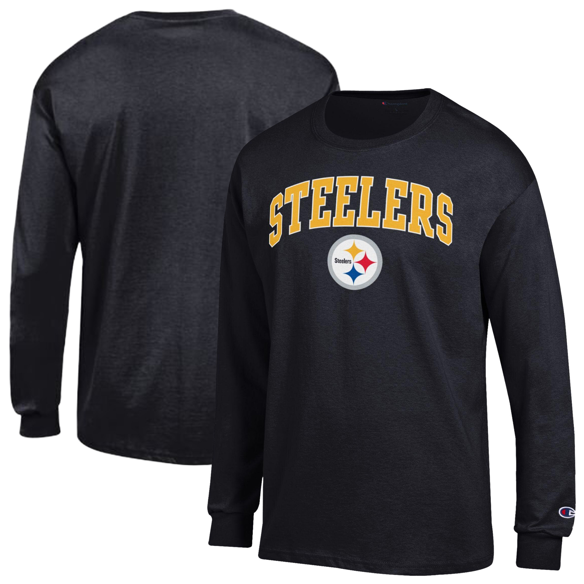 Champion Men's Black Pittsburgh Steelers Arch Over Logo Long sleeves T-Shirt - Black