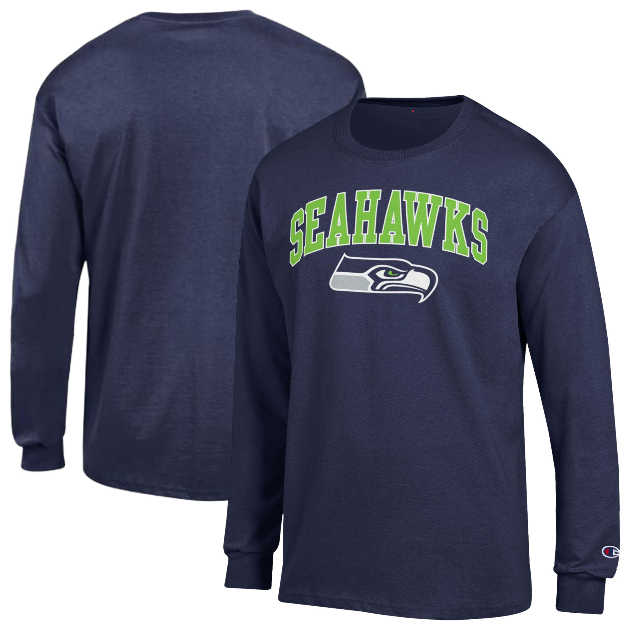 Men's Champion College Navy Seattle Seahawks Arch Over Logo Long Sleeve T-Shirt