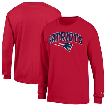 Men's Champion Red New England Patriots Arch Over Logo Long Sleeve T-Shirt