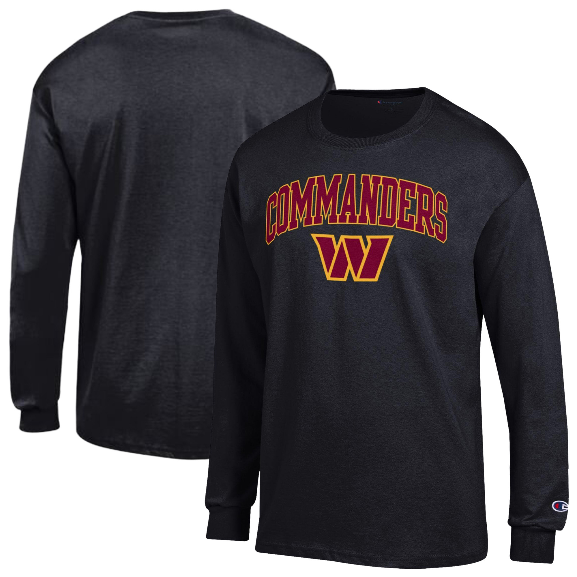 Champion Men's Washington Commanders Drop-Shoulder Long-Sleeve Crewneck T-Shirt - Black