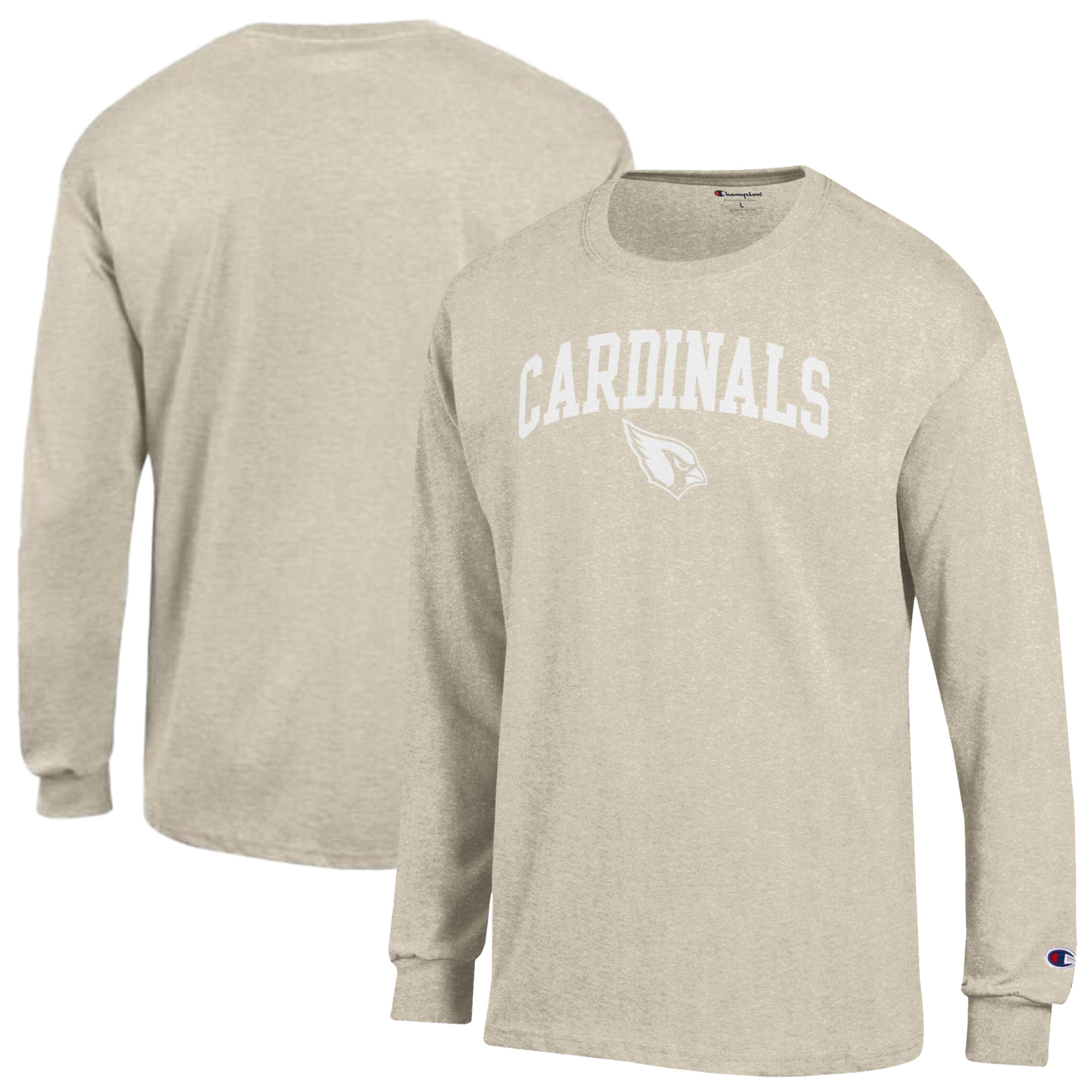 Men's Champion Heather Oatmeal Arizona Cardinals White Ink Jersey Long Sleeve T-Shirt