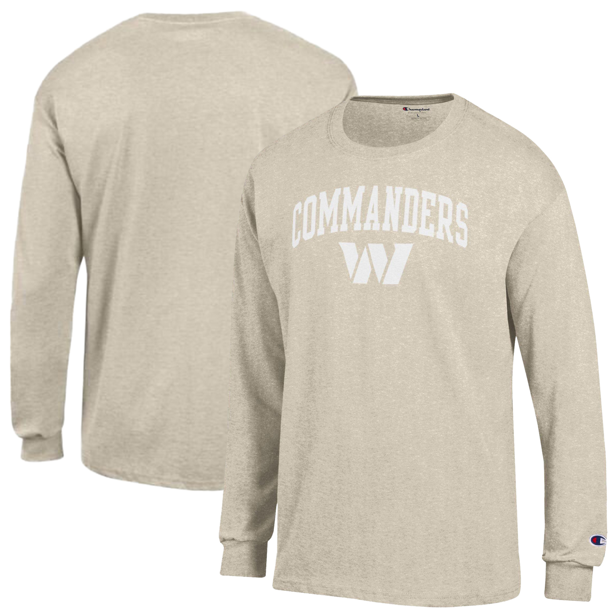 Men's Champion  Heather Oatmeal Washington Commanders White Ink Jersey Long Sleeve T-Shirt
