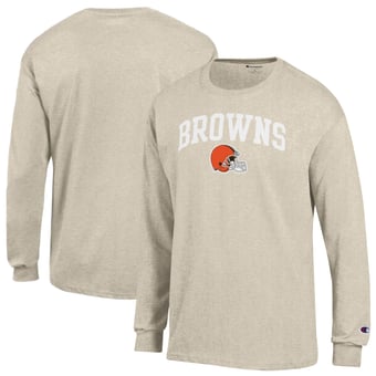Men's Champion  Heather Oatmeal Cleveland Browns White Ink Jersey Long Sleeve T-Shirt