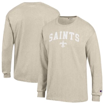 Men's Champion  Heather Oatmeal New Orleans Saints White Ink Jersey Long Sleeve T-Shirt