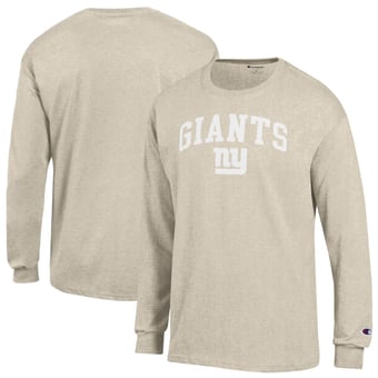 Men's Champion  Heather Oatmeal New York Giants White Ink Jersey Long Sleeve T-Shirt