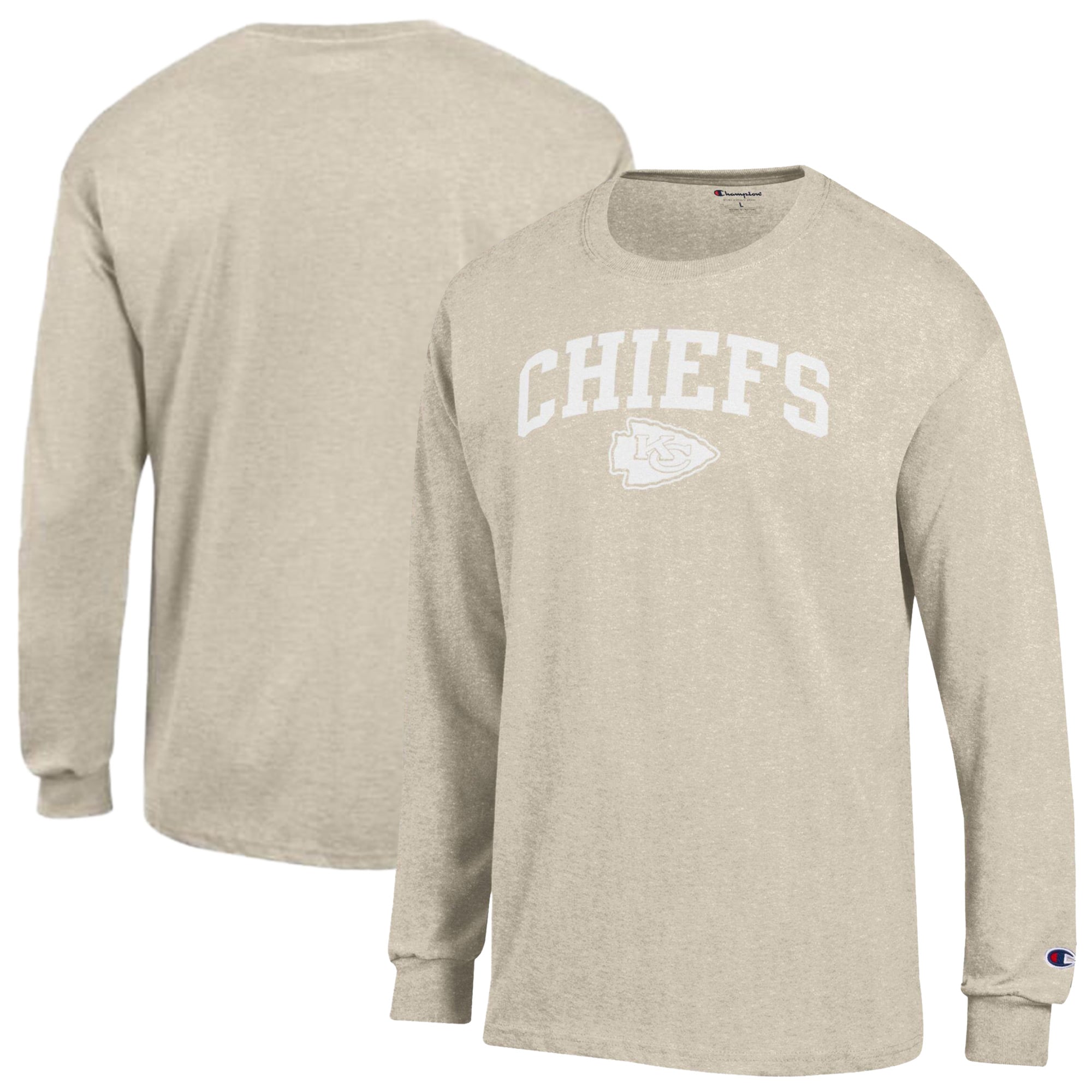 Men's Champion Heather Oatmeal Kansas City Chiefs White Ink Jersey Long Sleeve T-Shirt