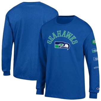 Men's Champion Royal Seattle Seahawks Long Sleeve Vintage Jersey T-Shirt