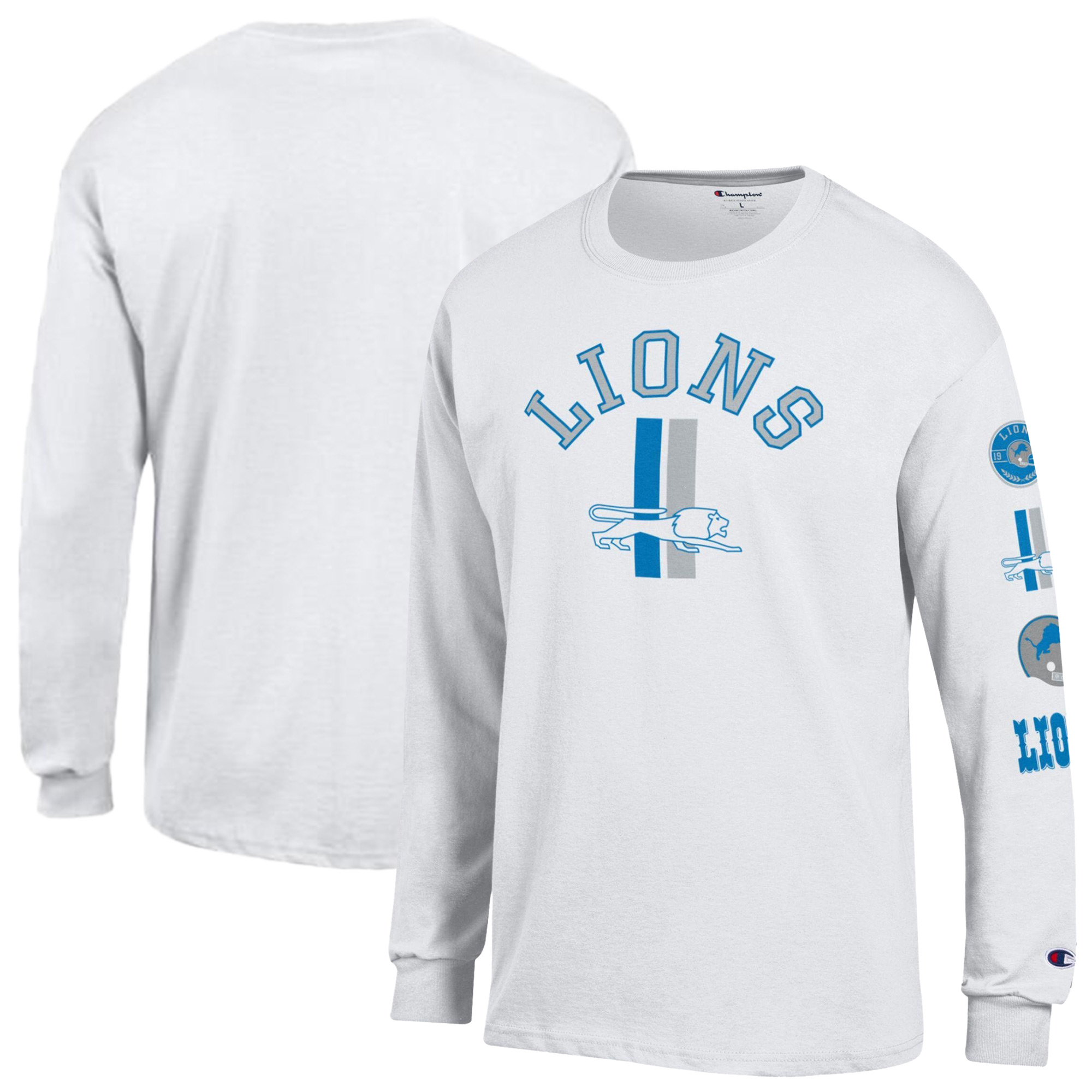 Men's Champion  White Detroit Lions Long Sleeve Vintage Jersey T-Shirt