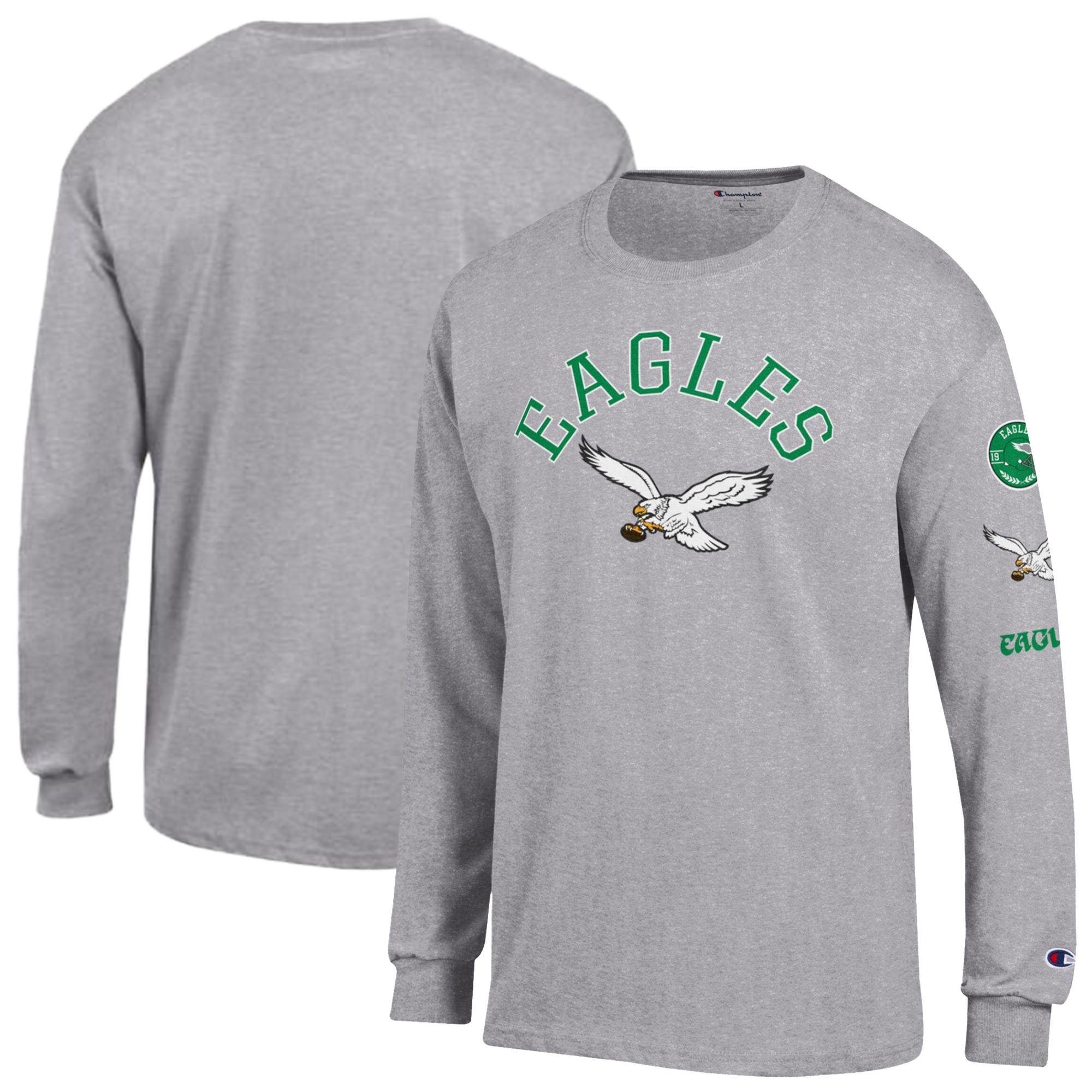 Men's Champion  Heather Gray Philadelphia Eagles Long Sleeve Vintage Jersey T-Shirt