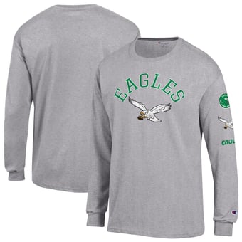Men's Champion  Heather Gray Philadelphia Eagles Long Sleeve Vintage Jersey T-Shirt