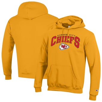 Men's Champion Gold Kansas City Chiefs Powerblend Arch over Logo Hoodie