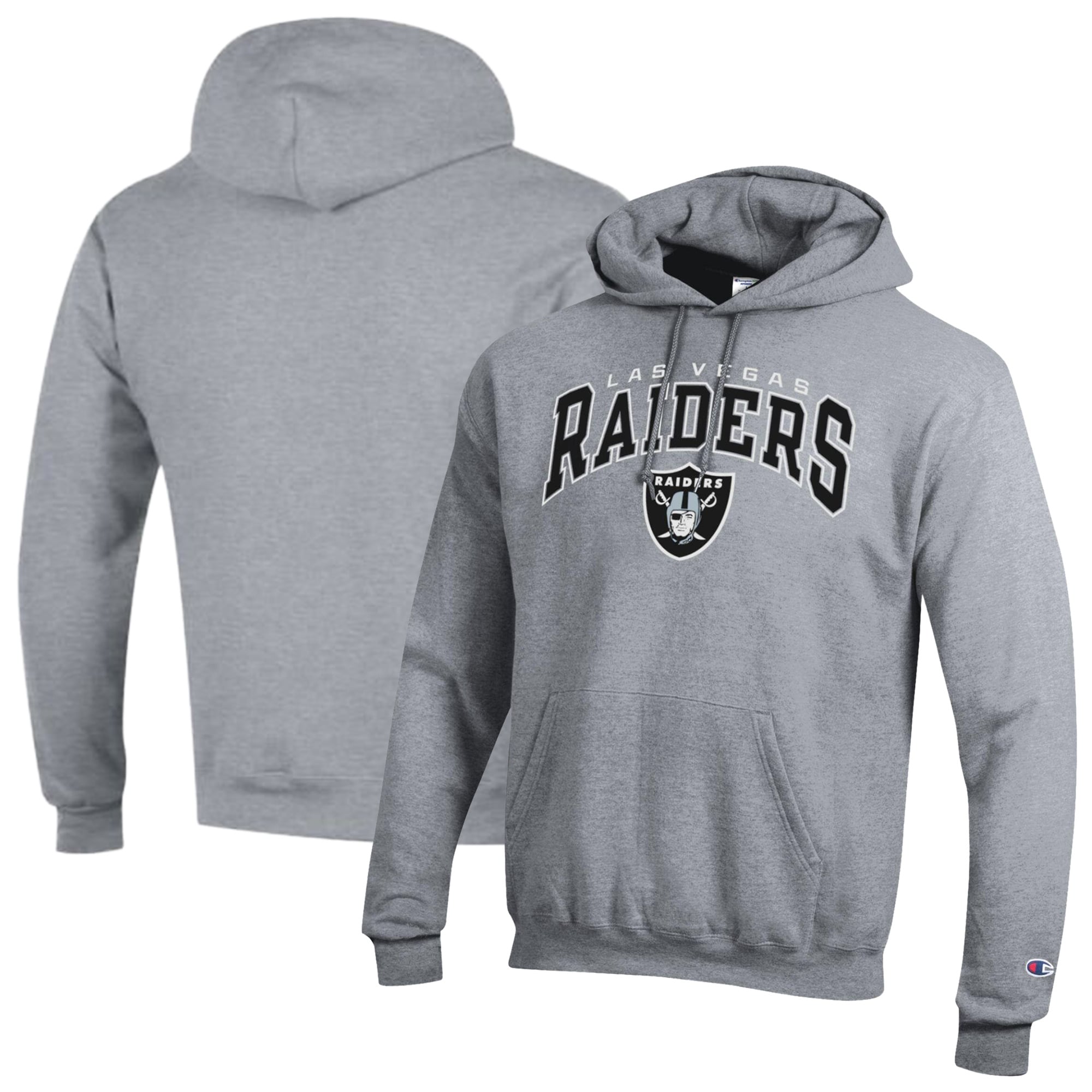 Men's Champion Gray Las Vegas Raiders Powerblend Arch over Logo Hoodie
