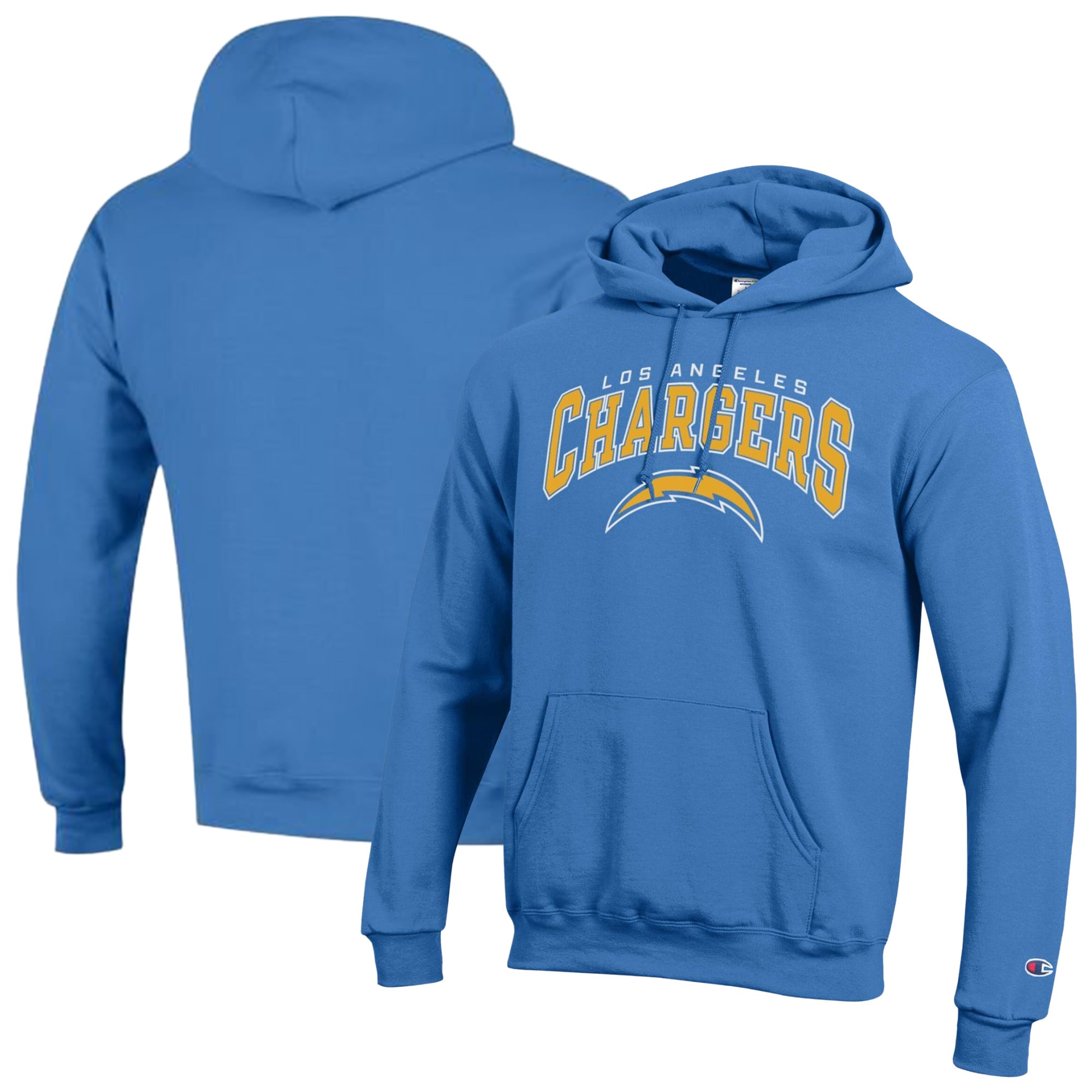 Men's Champion Powder Blue Los Angeles Chargers Powerblend Arch over Logo Hoodie