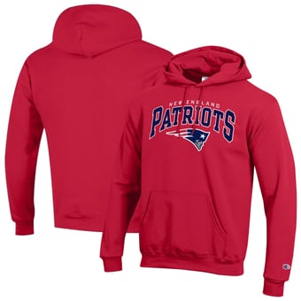 Men's Champion Red New England Patriots Powerblend Arch over Logo Hoodie