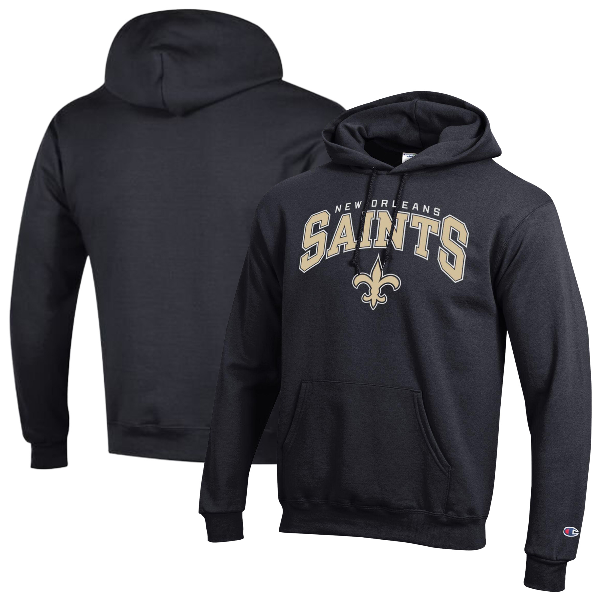 Men's Champion Black New Orleans Saints Powerblend Arch over Logo Hoodie