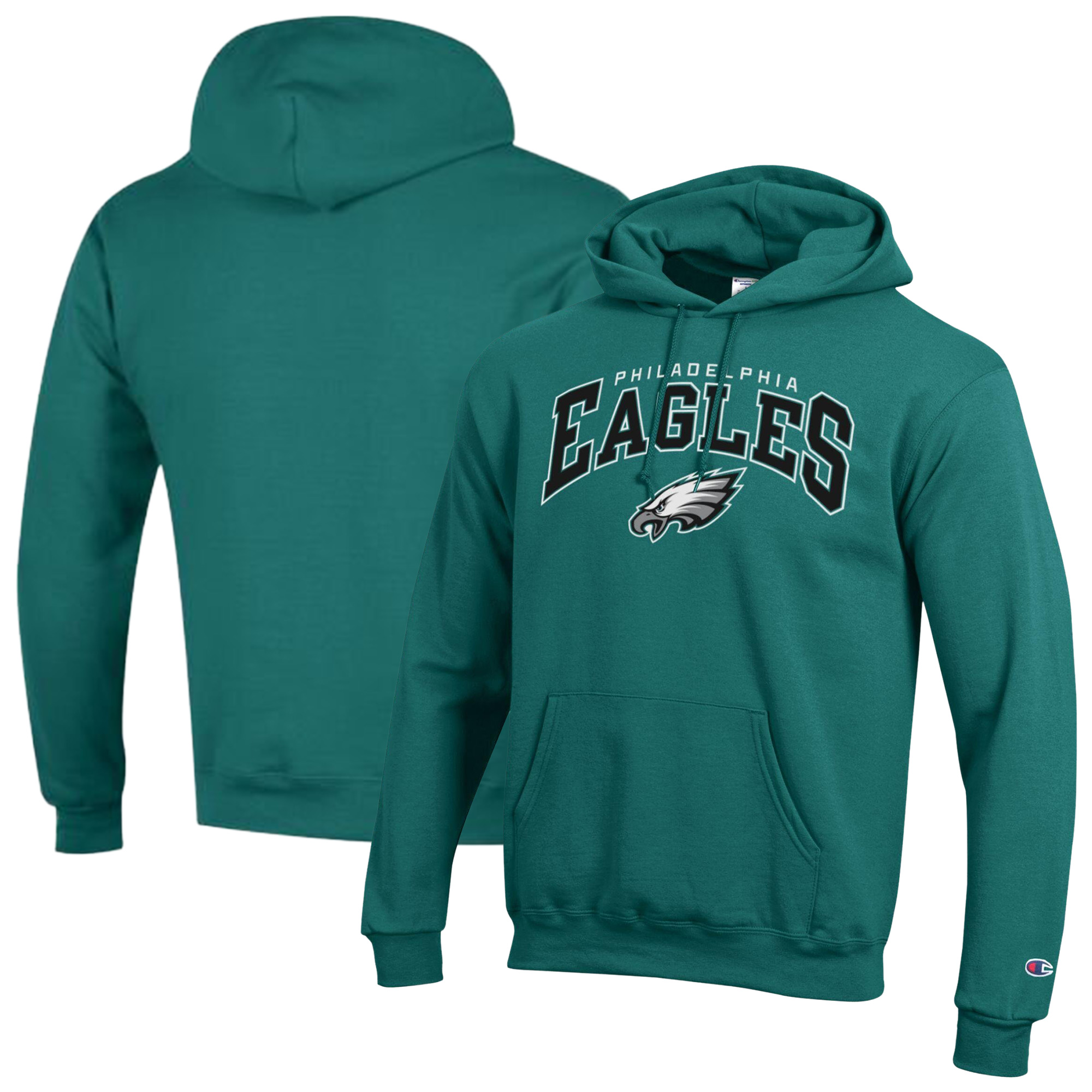 Men's Champion Midnight Green Philadelphia Eagles Powerblend Arch over Logo Hoodie