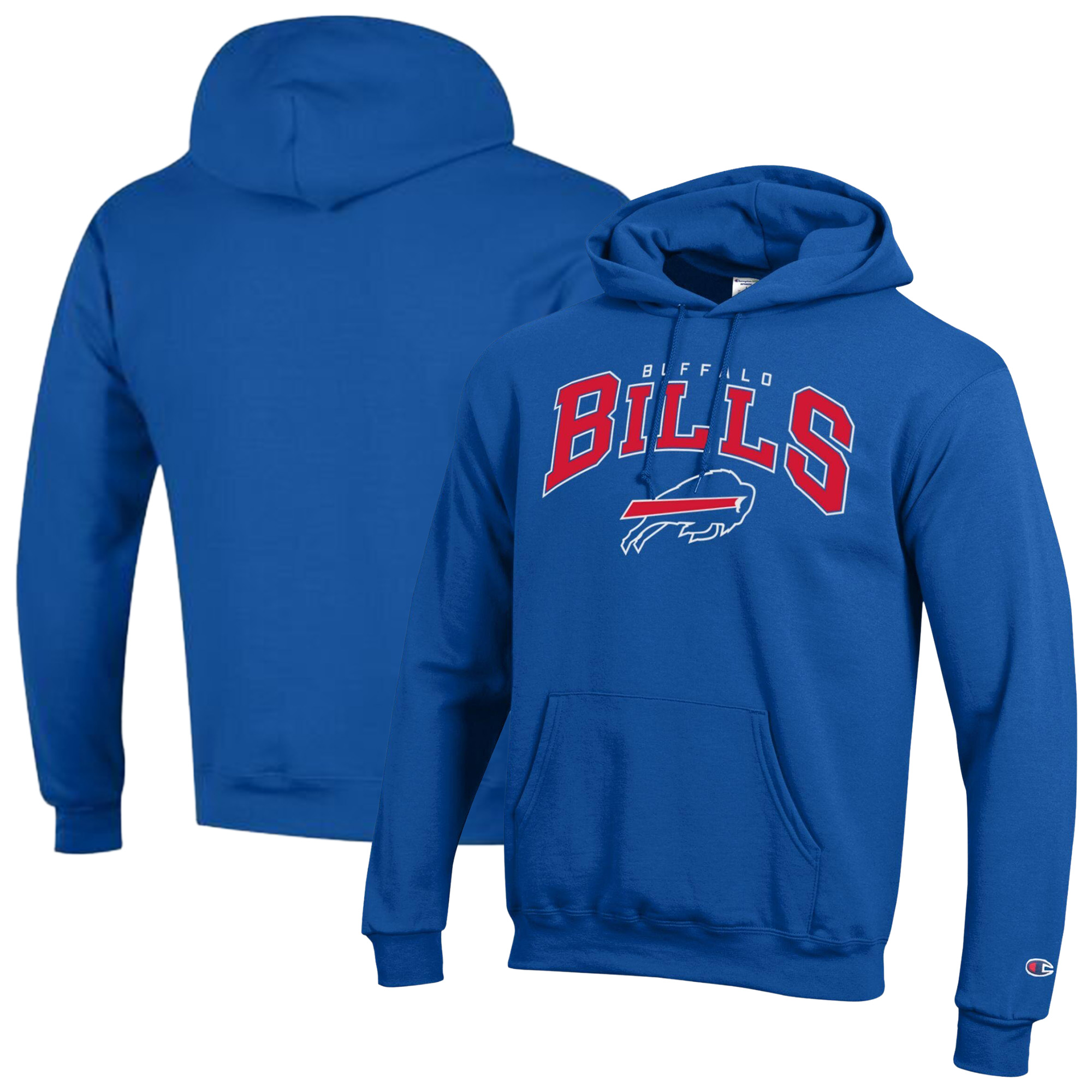 Champion Men's Buffalo Bills Powerblend Arch Over Logo Classic Fit Midweight Hoodie - Royal