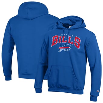 Men's Champion Royal Buffalo Bills Powerblend Arch over Logo Hoodie